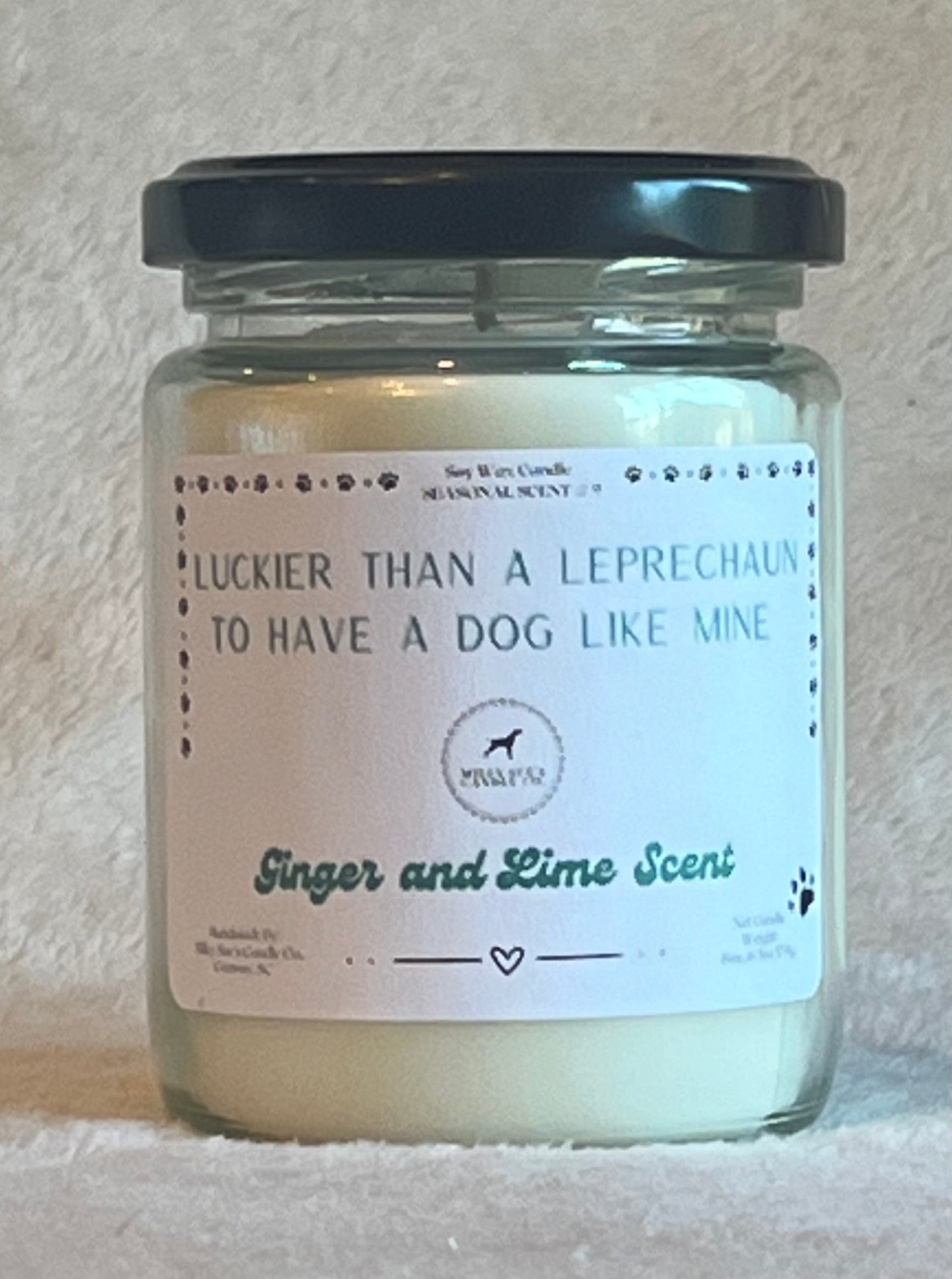 Luckier than a Leprechaun to have a Dog like Mine, Ginger and Lime Scent, Scent, 8oz Jar Candle