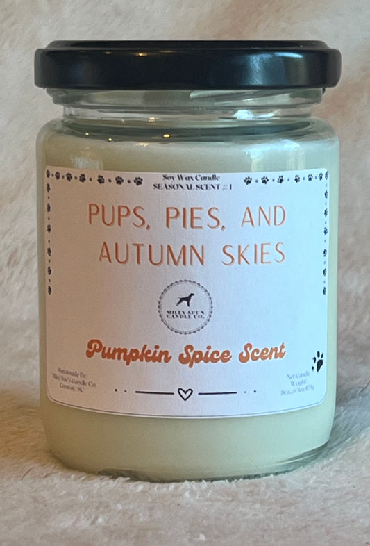 Pups, Pies, and Autumn Skies, Pumpkin Spice Scent, 8oz Jar Candle