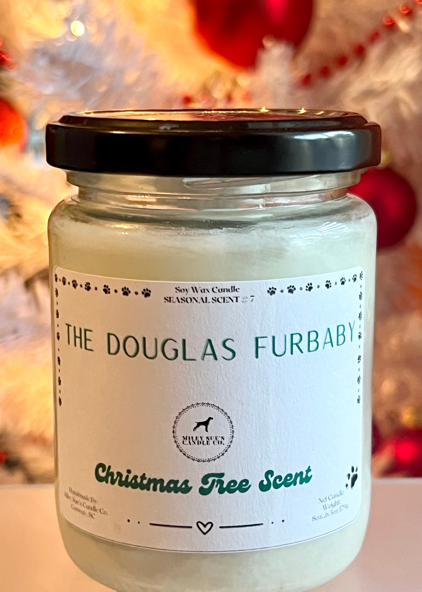 The Douglas Furbaby, Christmas Tree Scent, 8oz Glass Jar Candle