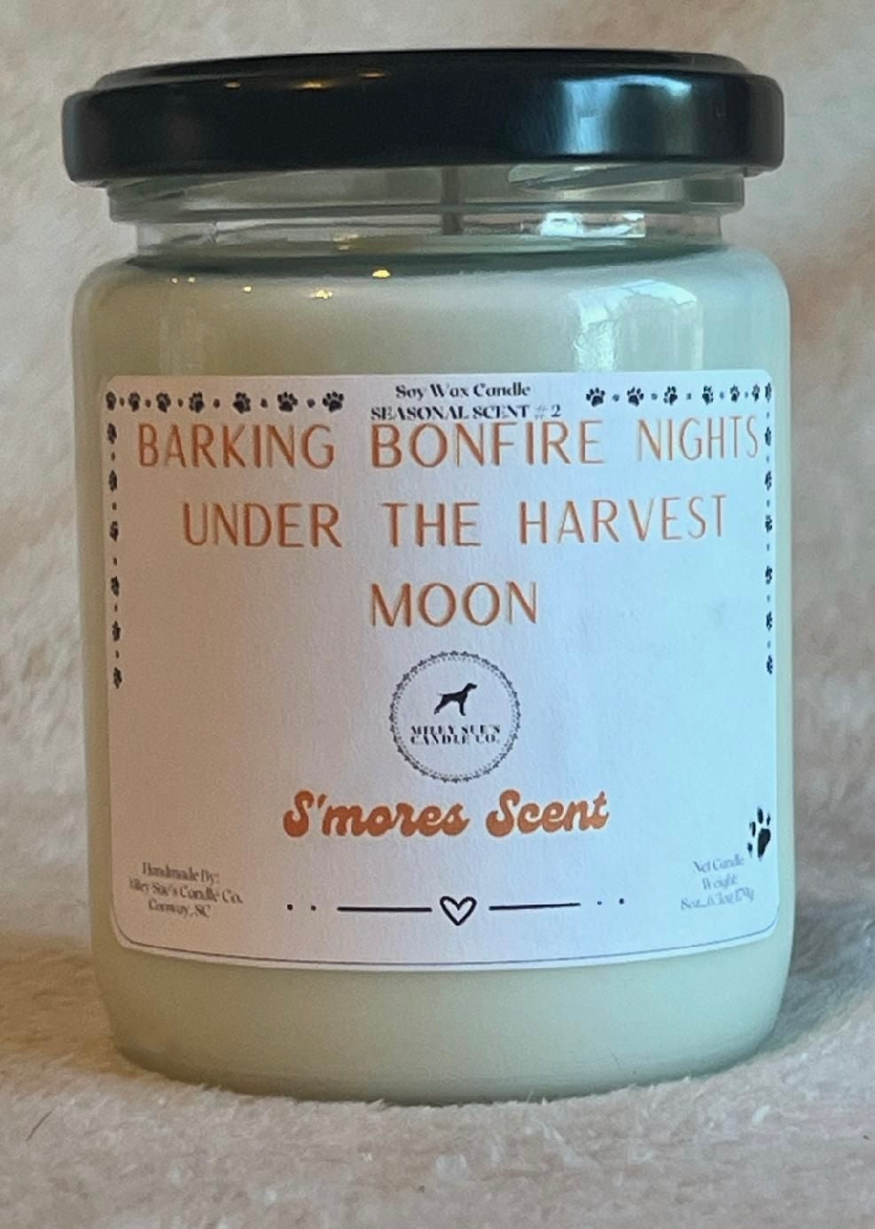 Barking Bonfire Nights Under the Harvest Moon, S'mores Scent, 8oz Jar Candle