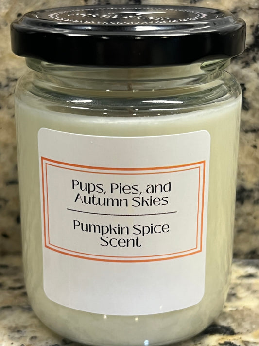 Pups, Pies, and Autumn Skies, Pumpkin Spice Scent, 8oz Jar Candle