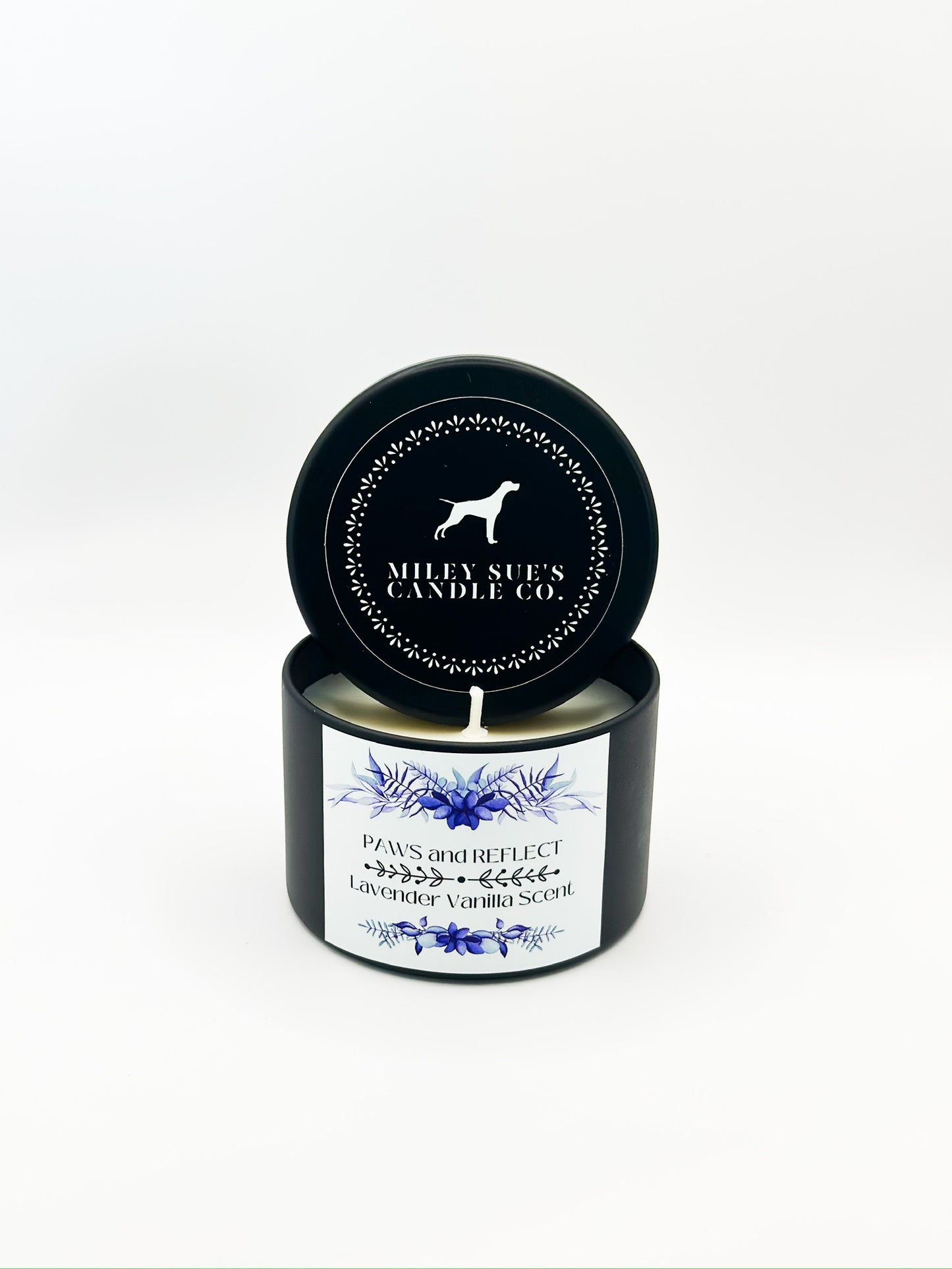 Homemade Soy Dog Candles, PAWS and REFLECT, Lavender and Vanilla Scent, 8oz Tin