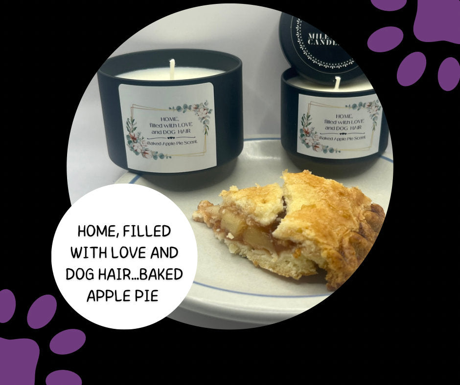 Homemade Soy Dog Candles, HOME, Filled with LOVE and DOG Hair, Baked Apple Pie Scent, 4oz Tin