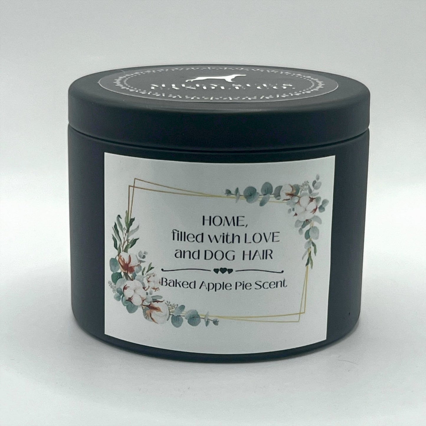 Homemade Soy Dog Candles, HOME, Filled with LOVE and DOG Hair, Baked Apple Pie Scent, 4oz Tin